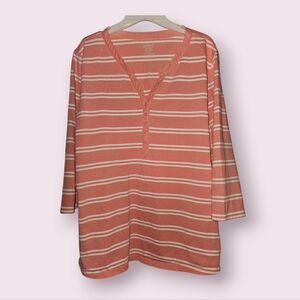 XL LL Bean coral striped knit top